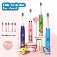 Colorful Sonic Children's Electric Toothbrush Rechargeable Cartoon Design Automatic IPX7 Waterproof with Replacement Head