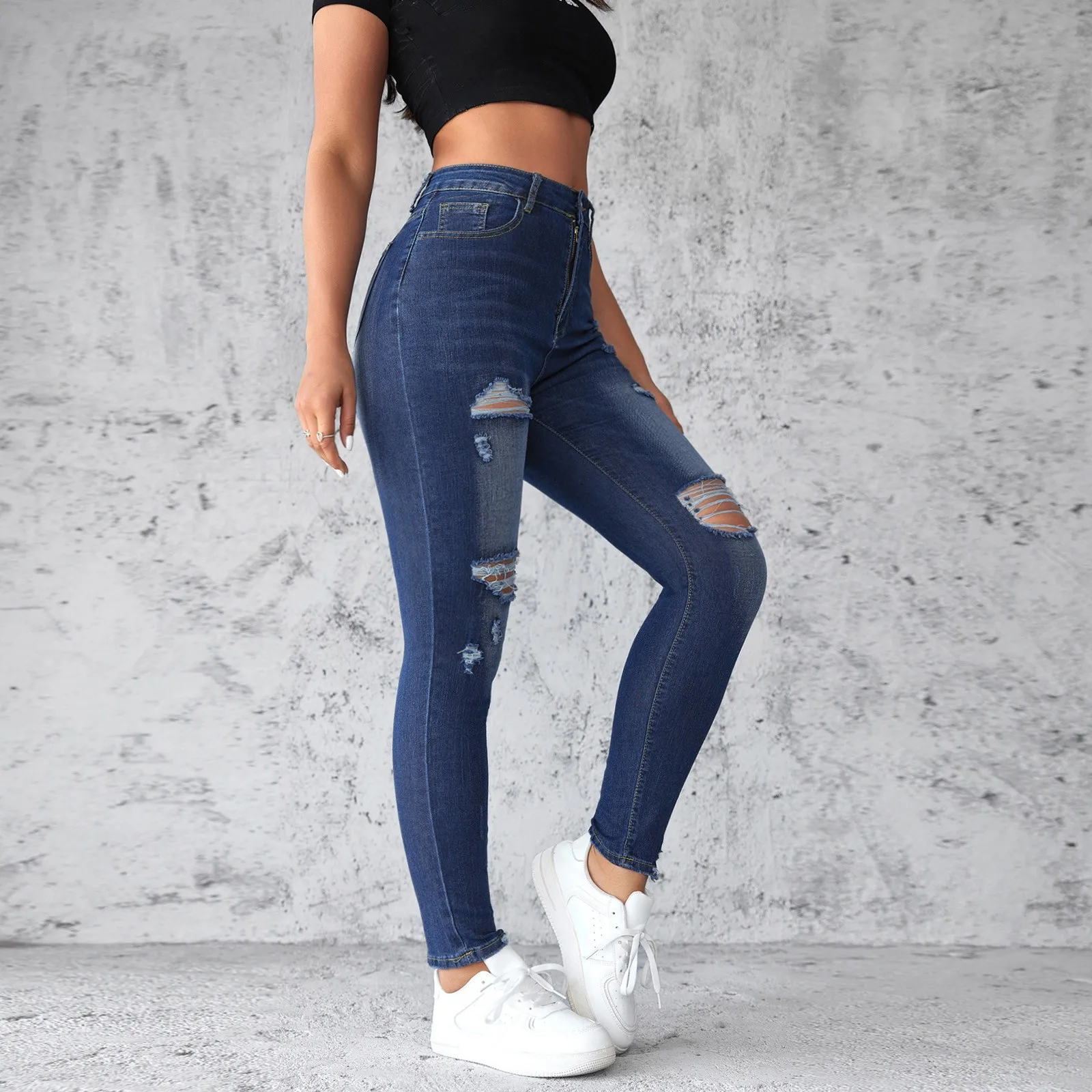 High Waisted Jeans For Women Trendy Shaping Ripped Sexy Jeans Skinny Butt Lift Button Pocket Summer New Ankle Length Pants