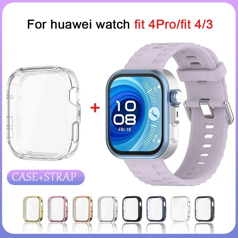 Coque + bracelet en TPU pour Huawei Watch Fit 4 Pro, bracelet en Silicone, couverture souple pour Huawei Watch Fit 4, accessoires de protection
