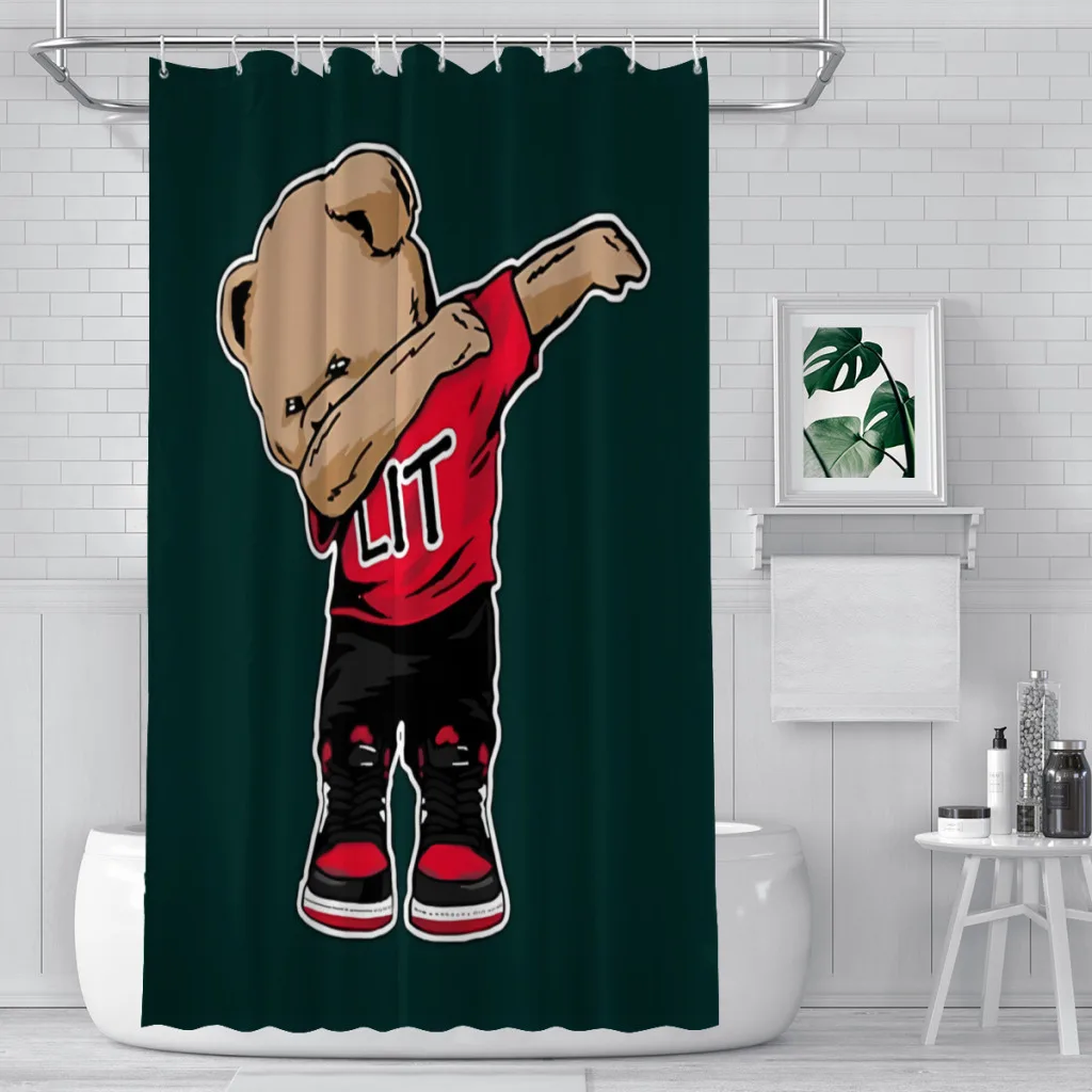 Cute Dabbing Bathroom Shower Curtains Teddy Bear Waterproof Partition Unique Home Decor Bathroom Accessories