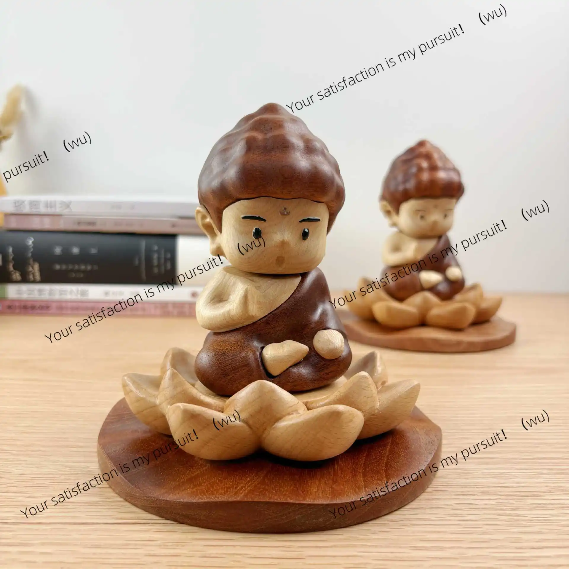 Q version meditation Buddha decompression cute ornaments original solid wooden desktop office car creative figure gifts