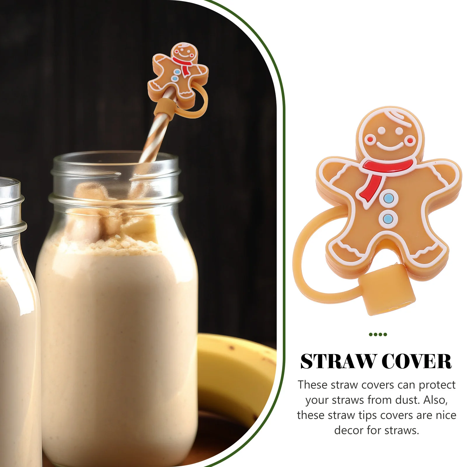

4Pcs Cute Silicone Straw Covers Christmas Design Reusable Drinking Straw Stoppers Sleeve for Straws Small Silicone Covers