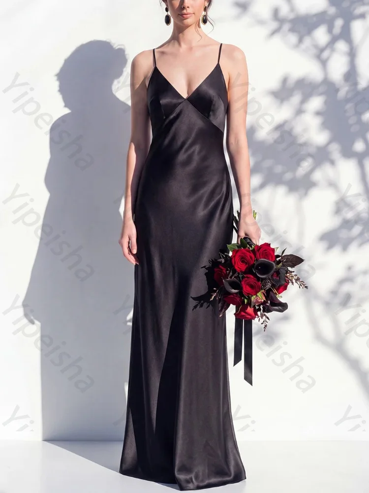 Customized Satin Spaghetti Straps Sleeveless Bridesmaid Dresses Backless Evening Dress Exquisite High Quality Prom Party Gowns
