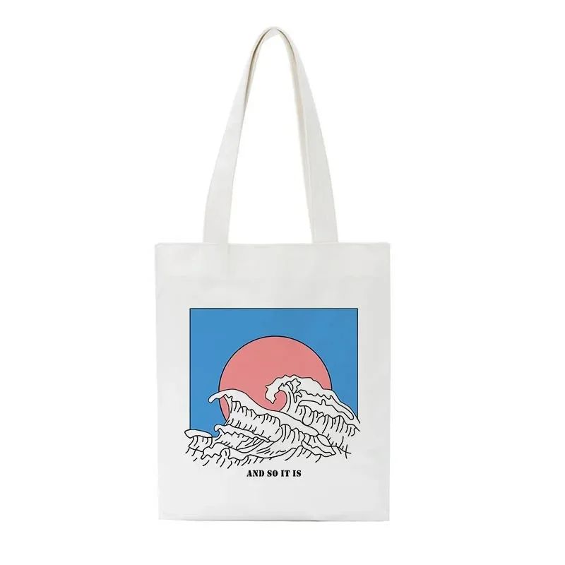 Japanese Ukiyo-e Foldable Canvas Tote Bag Spacious Eco-Friendly Shopper for Travel Market Trips and Daily Commute Minimalist