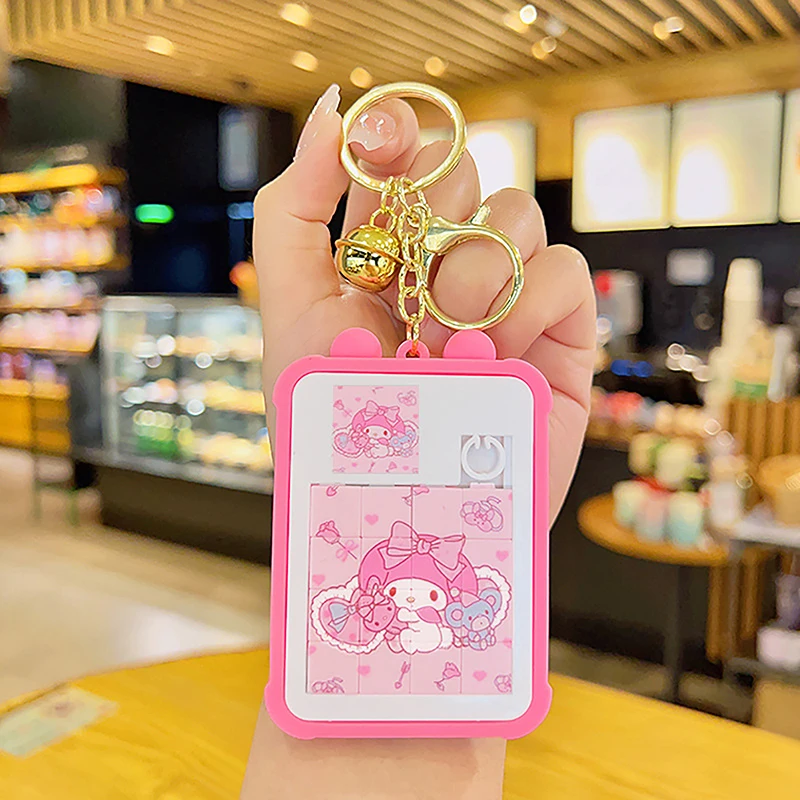 Cute Cartoon Sanrio Magnetic Puzzle Palm Toys With Keychain Creative Anime Sliding Puzzle Keyring School Bag Pendant