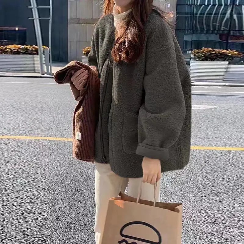 Korean Chic Coat Women Autumn Winter Lamb Wool Jacket Fleece Jacket Thick Warm Coat Women Clothing Short Tops