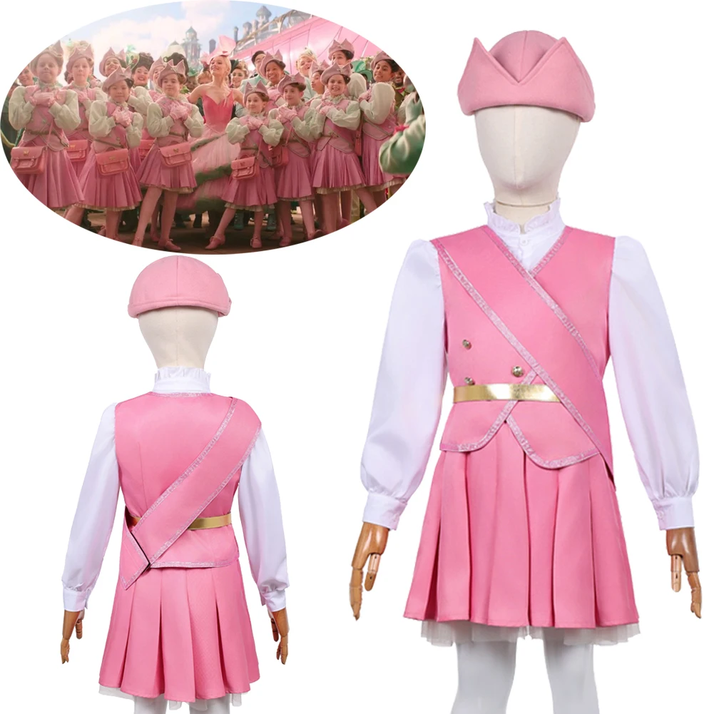 

Маскировка для девочек, розовое платье для косплея Wicked 2, униформа, шляпа, комплект костюмов, наряды на Хэллоуин, карнавальная праздничная одежда, костюм