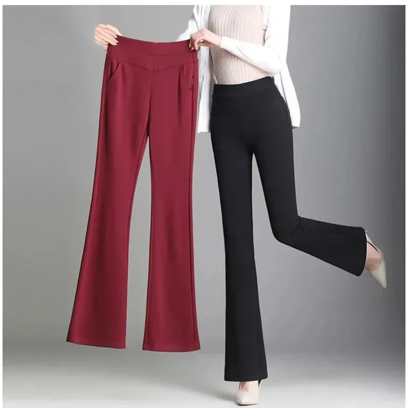 

Office Lady Fashion Elastic High Waist Bell Bottom Pant Elegant Skinny Stretch Flare Pants Women Spring Ankle Length Pantalones