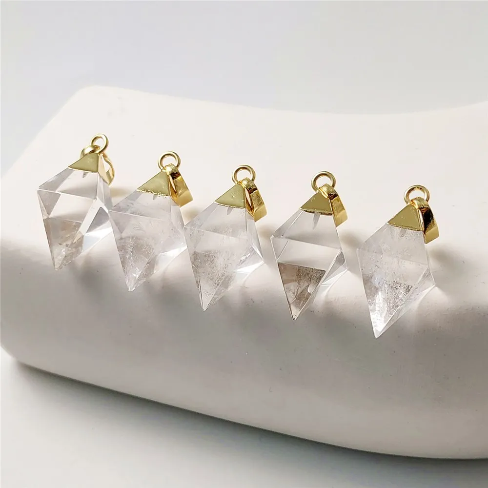 FUWO Wholesale Natural Clear Quartz Pendant,High Quality Golden Plated White Crystal Accessories For Women Jewelry Making PD106C