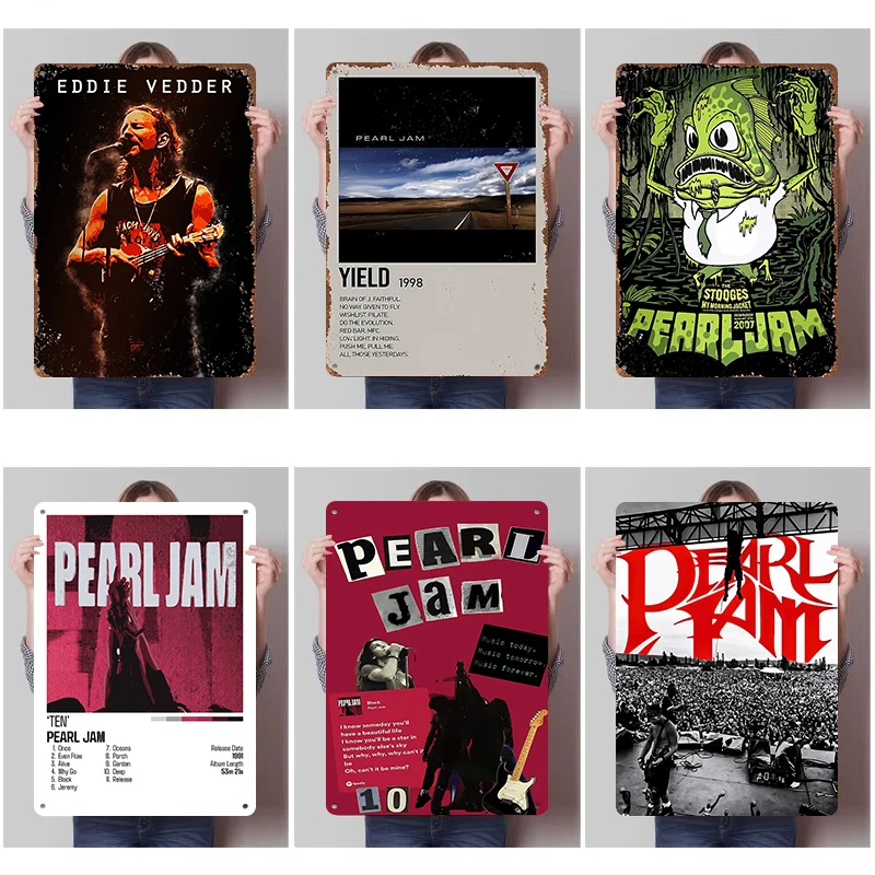 Pósteres Metálicos de Pearl Jam, Arte de Pared Personalizable, Letreros Metálicos Retro Vintage para Fanáticos, Decoración de Dormitorio, Accesorios para el Hogar