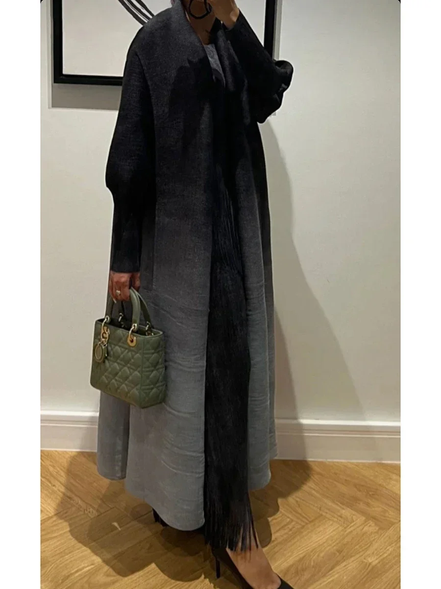 ALSEY Miyake 플리츠 빈티지 프린트 턴다운 칼라 긴 소매 재킷, 여성 용수철, 두바이 스타일 플러스 사이즈 코트, 여름