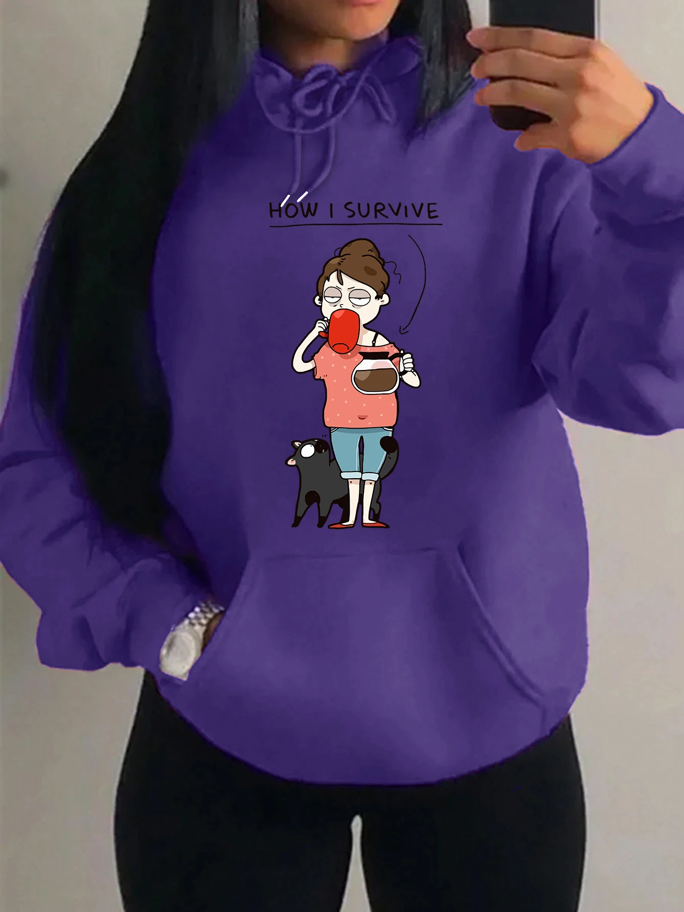 

How I Survive Women Who Make Coffee Cartoon Cats Prints Women Hoodie Hip Hop Oversize Y2K Multicolor Hoodies Fleece Sportswear