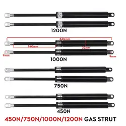 Puntales de Gas para capó de puerta trasera, soporte de elevación de choque, cama de almacenamiento, resorte de Gas, autobús, RV, 450N / 750N / 1000N/1200N, 36cm, 2 piezas