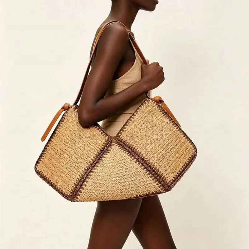 Brand Designer Woman Straw Bags for Women 2026 Summer Beach Bag Large Female Shoulder Bags Big Straw Travel Handbag Rattan Bag