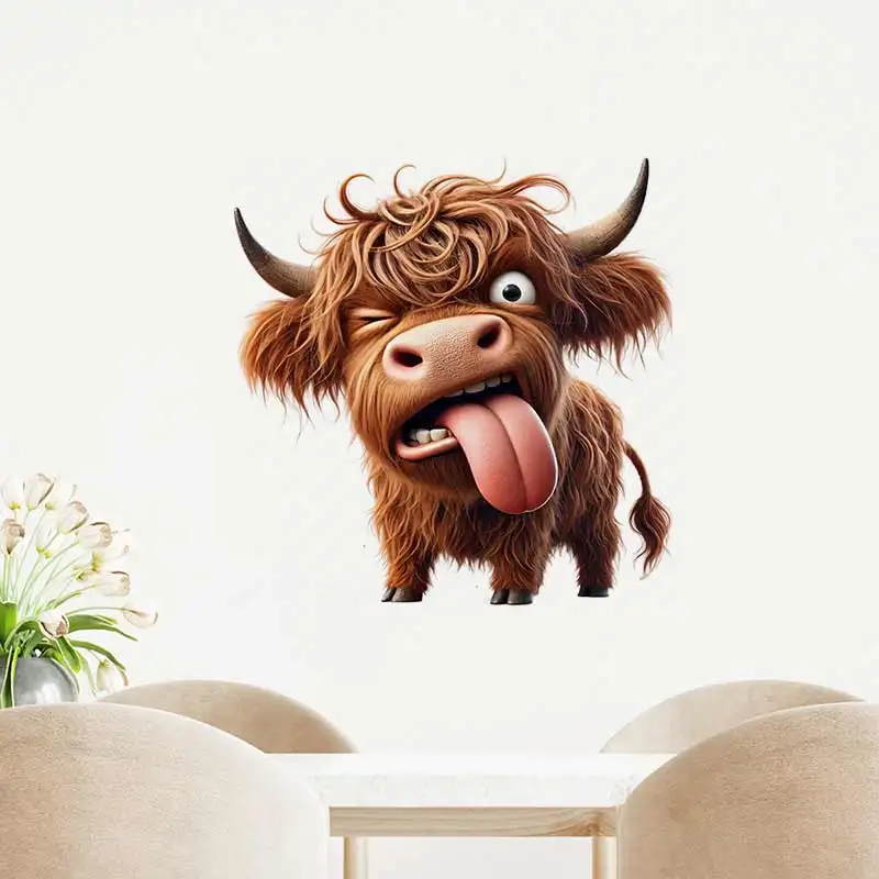 Autocollant mural en forme de vache des Highlands, décoration de salle de bains, toilettes, salon, armoire, réfrigérateur, décoration de la maison, autocollants M1461