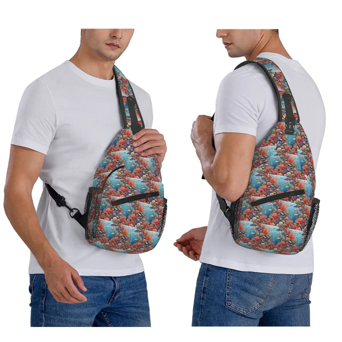 

"Coral Reef And Fishes Seamless Pattern" Chest Bag Men Sling Crossbody Backpack Chest Bag Traveling Hiking Daypack Shoulder Bag