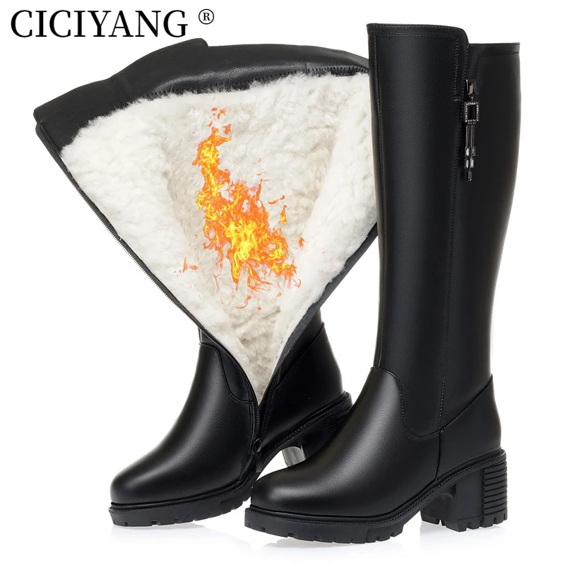 

CICIYANG Knee High Long Boots Women Designer Genuine Leather Winter 2024 New Keep Warm Wool Snow Boot Ladies Handmade Cowhide