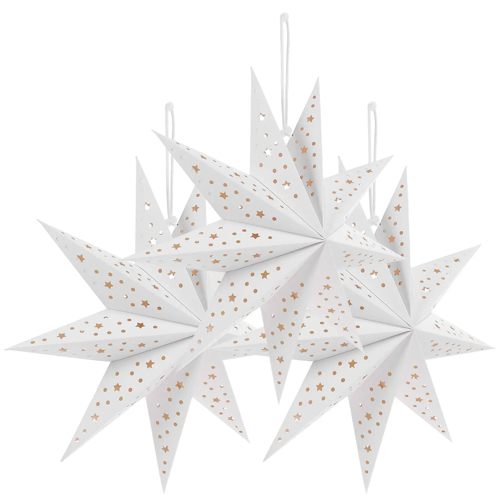 

3Pcs 35cm White Lantern Shade Nine Pointed Star Design Christmas Decor Paper Lamp Shades Desktop Decoration Lighting
