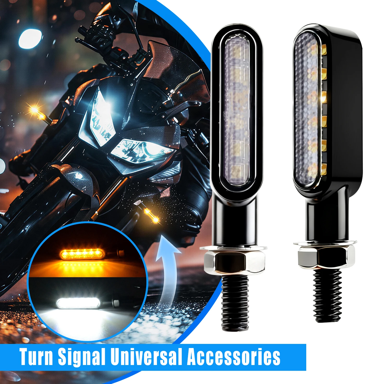 

2Pcs Mini M8 LED Turn Signal Light 6 LED Amber Flowing Sequential Blinker Indicator For Honda Yamaha Kawasaki Bobber 12V