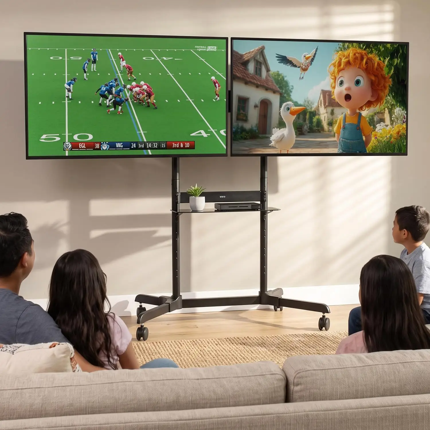 Heavy-Duty Mobile Dual TV Stand for 55