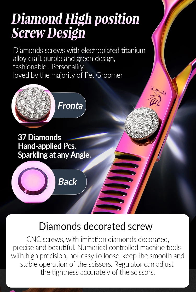 Fenice 7,25 Zoll profession elle Diamanten Schraube gebogen Chunker Schere Haustier Pflege Schere jp440c dünnere Schere für Hunde – Detail 3
