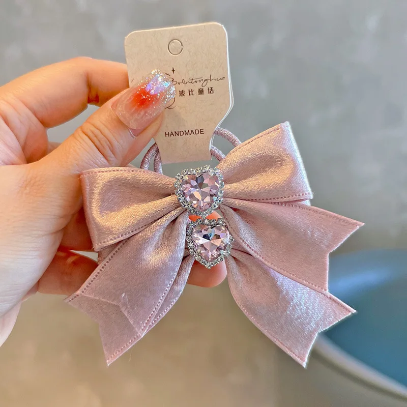 

Korean Style Hair Clips Girls Ribbon Bow Pair Champagne Pink for Bangs Fixing Cute Kawaii Princess