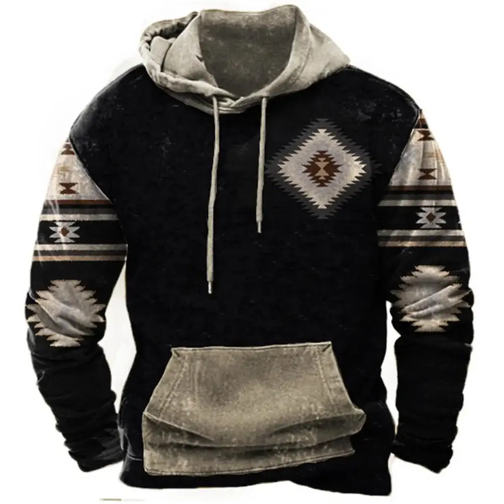 Vintage Tribal Style Men\'s Hoodies Sweatshirt Spring Autumn New Loose Pullover Casual Jacket Streetwear Fashion Oversized Tops