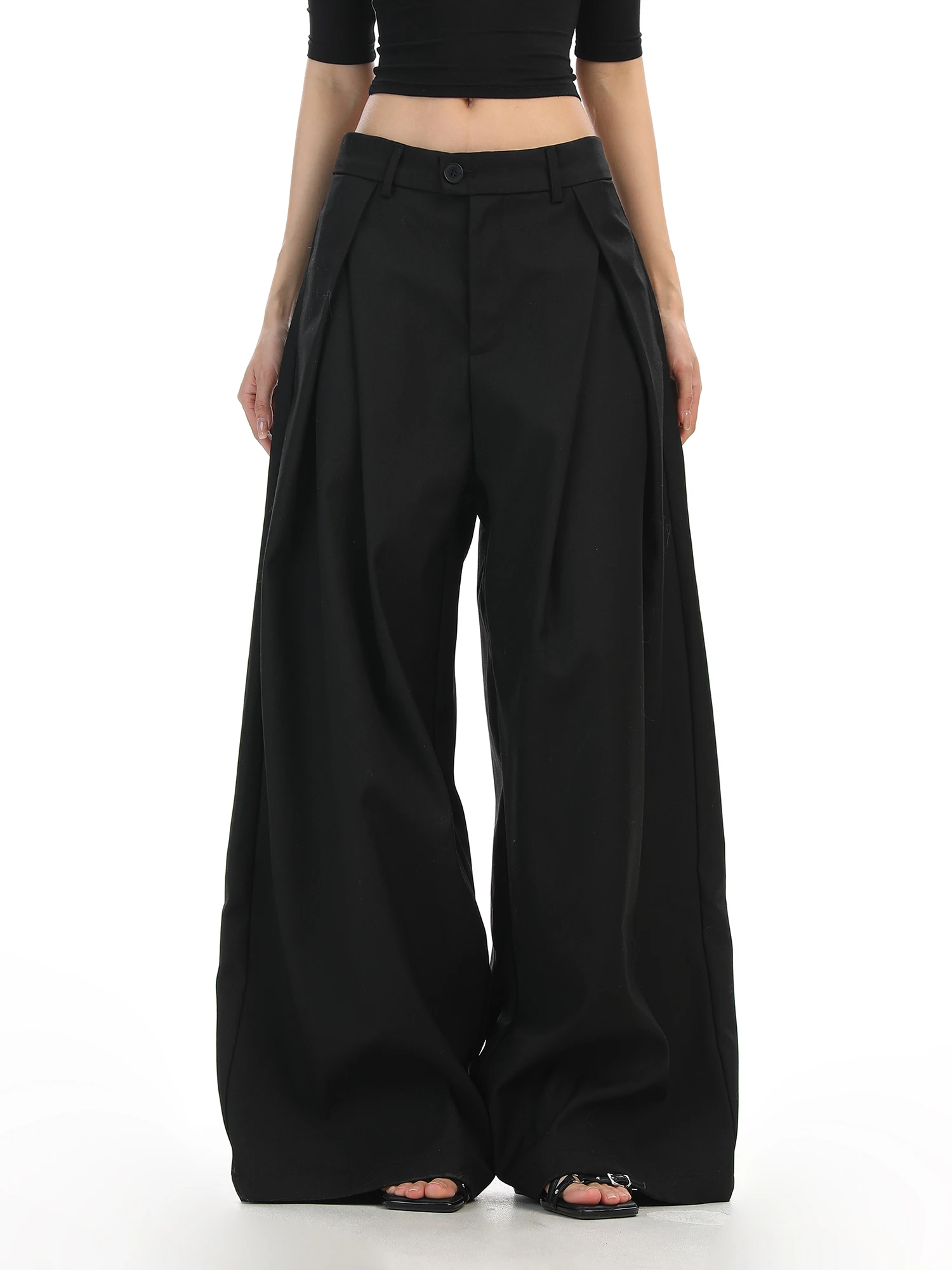 

Женские широкие брюки Ele American Sle с двойными складками, повседневные, в пол, прямого кроя, стройнящие