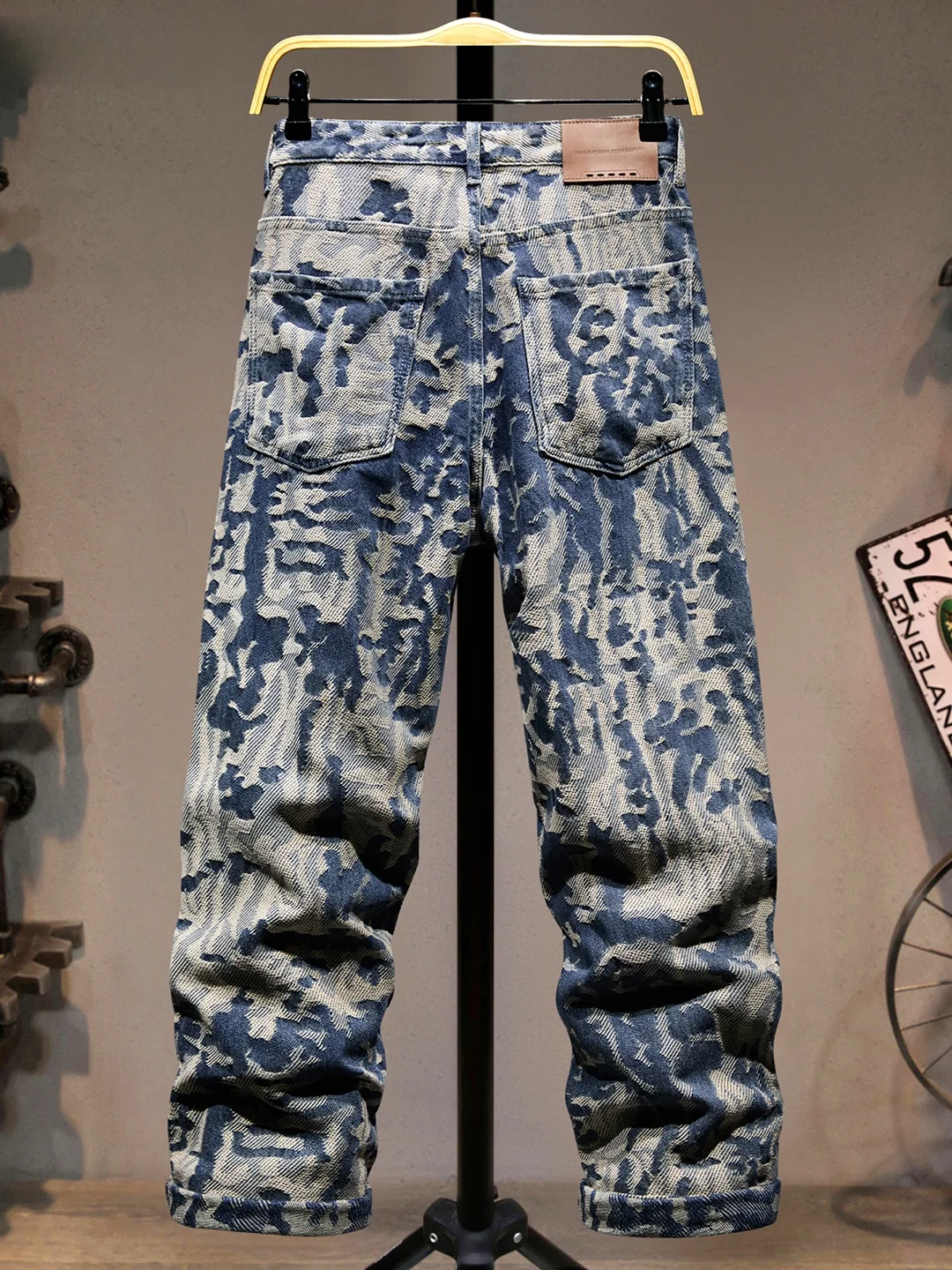 

American High Street Camouflage Floral Pattern Men's Jeans Trendy Loose Straight Leg Long Pants Faionable Versatile Waed ...