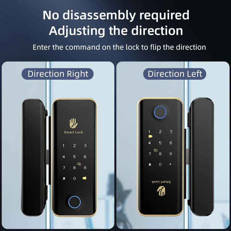 TTLock Face Recognition Lock Brass Color Smart Glass Door Lock Ttlock Lock Remote Controller with Camera for Office