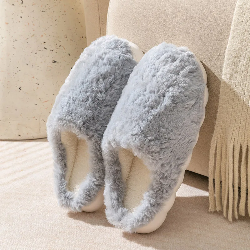Fashion Bowknot Fuzzy Slippers Women Winter Comfortable Warm Home Plush Shoes Woman Thick Sole Non Slip Indoor Fur Slippers 2024