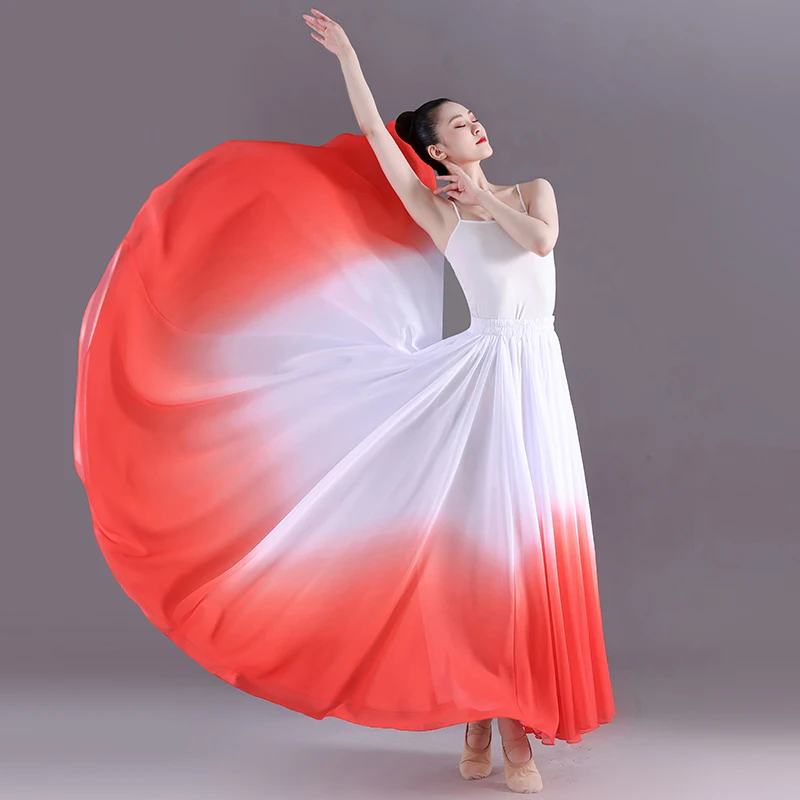 Elegant Gradient Ballet Skirt Women Chiffon Flowy Long Dancewear 360-720 Degrees Classical Dance Costume Performance Maxi Skirt