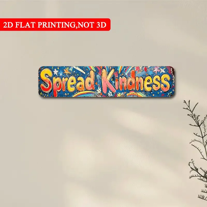 Panneau en aluminium 2D à surface plate, motif artistique coloré « Sprinkle Kindness » avec étoiles et fleurs, décoration murale inspirante pour la maison