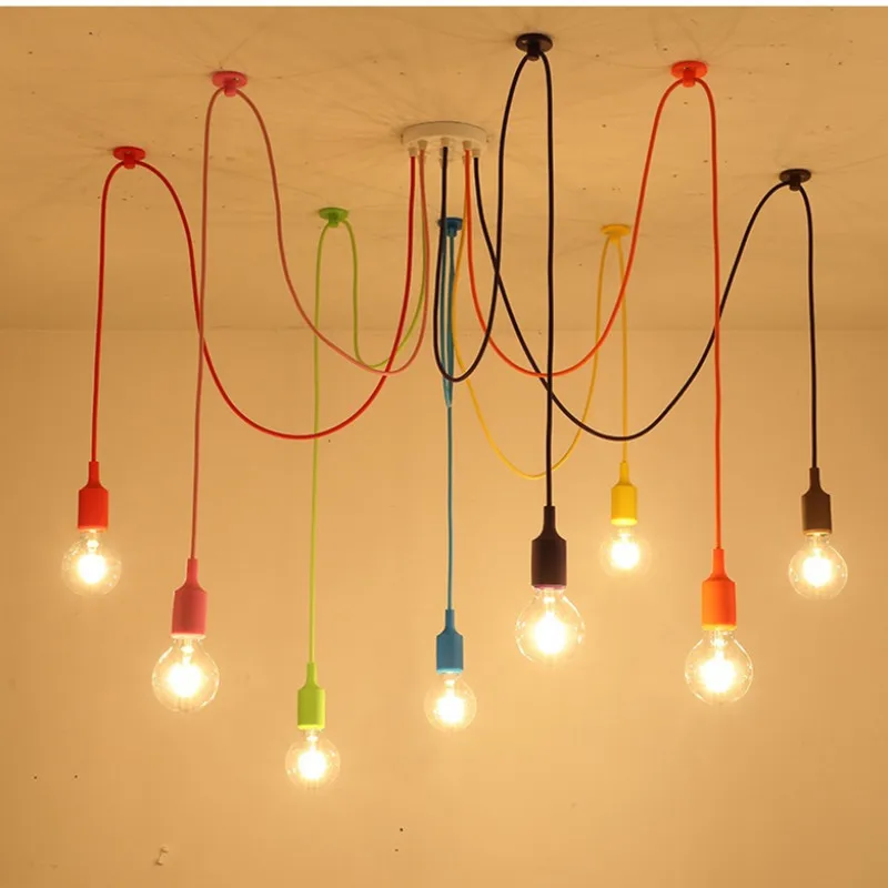 6 E27 Multicolor Long Spider Chandelier Hanging Line Lamp Decorative Ceiling Light for Living Room Dining Room Diffuses Light