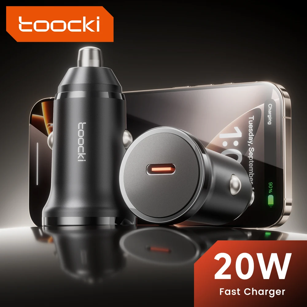 Toocki 20W PD Fast Car Charger Mini USB C Quick Charge Adapter with Multiple Safety Protection for iPhone 16 15 Samsung S24 S23