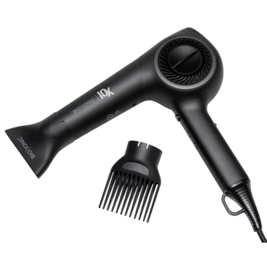 

Professional hair dryer for fast, frizz-free styling; ceramic-tourmaline material; black; ultralight 10X speed with adjustable