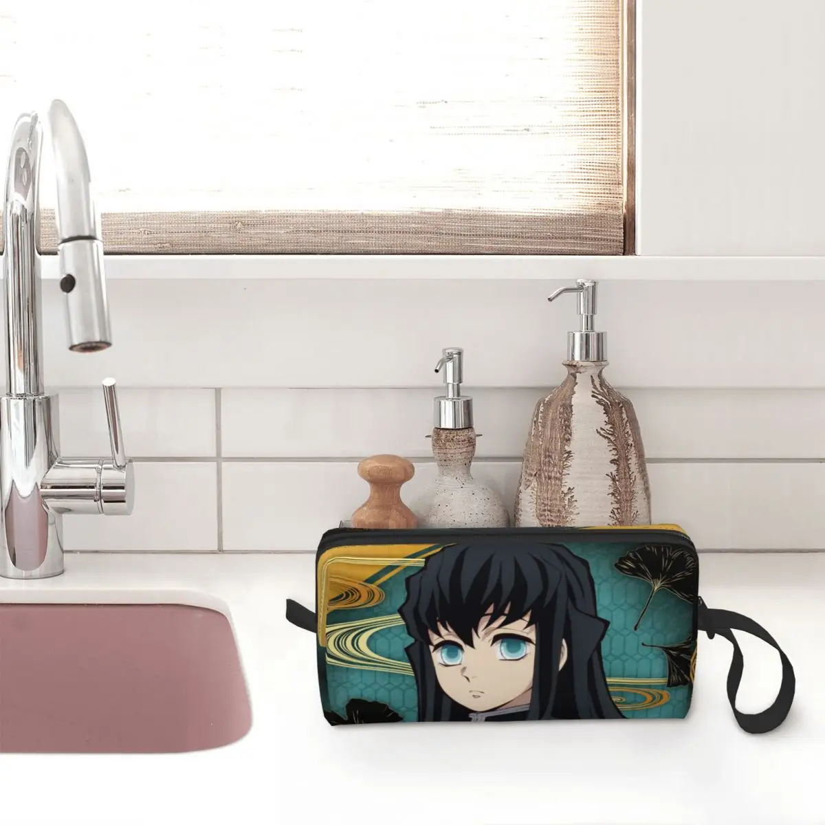 Muichiro Tokito Kimetsu No Yaiba Travel Toiletry Bag for Women Demon Slayer Anime Makeup Cosmetic Bag Beauty Storage Dopp Kit