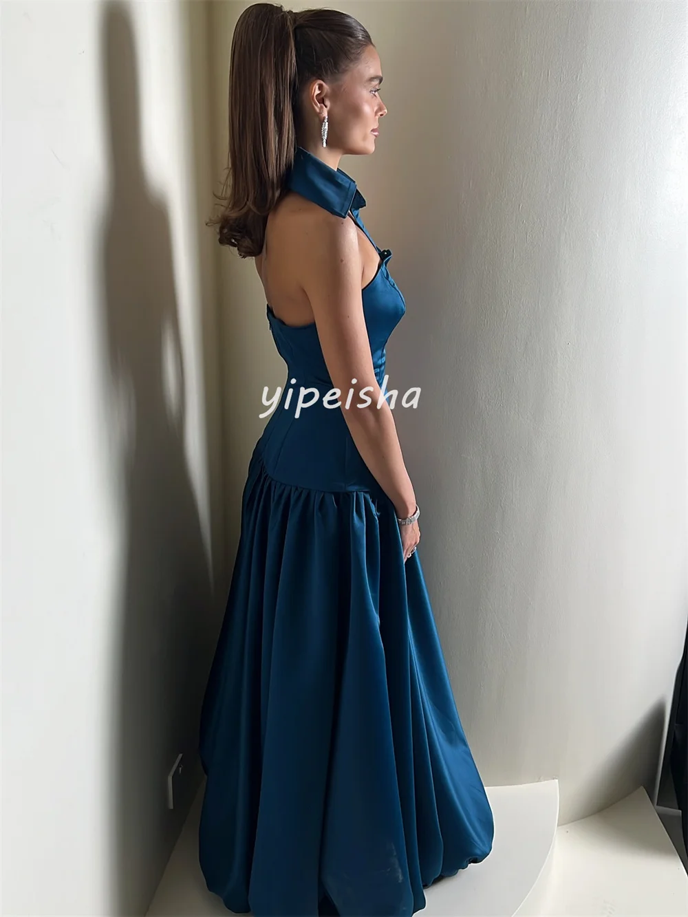 تخصيص مثير الطراز الحديث الطية Ruched ألف خط الرسن فساتين طويلة فساتين السهرة الأحجام المتاحة عالية الجودة النمط الصيني #5