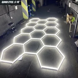 Plafonnier LED hexagonal personnalisé pour garage, éclairage pour salon de coiffure, atelier de détail de voiture, gymnase, supermarché, usine, 6500k