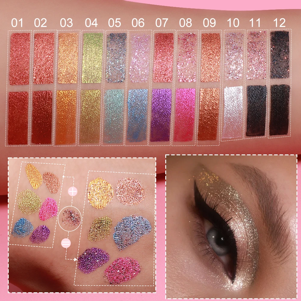 DUNUF Doppelkopf-flüssiger schwarzer Lidschatten, glänzend, langlebig, wasserfest, Lidschatten-Palette, Glitzer-Augen, koreanisches Make-up, Kosmetik