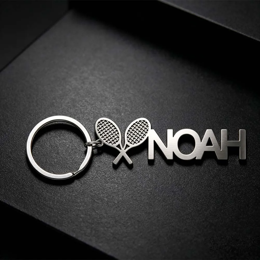 Tennis Racket Ball Personalized Car Keychain Custom Name Key Chain Ring Bag Charm Gift For Men Women Stainless Steel Jewelry