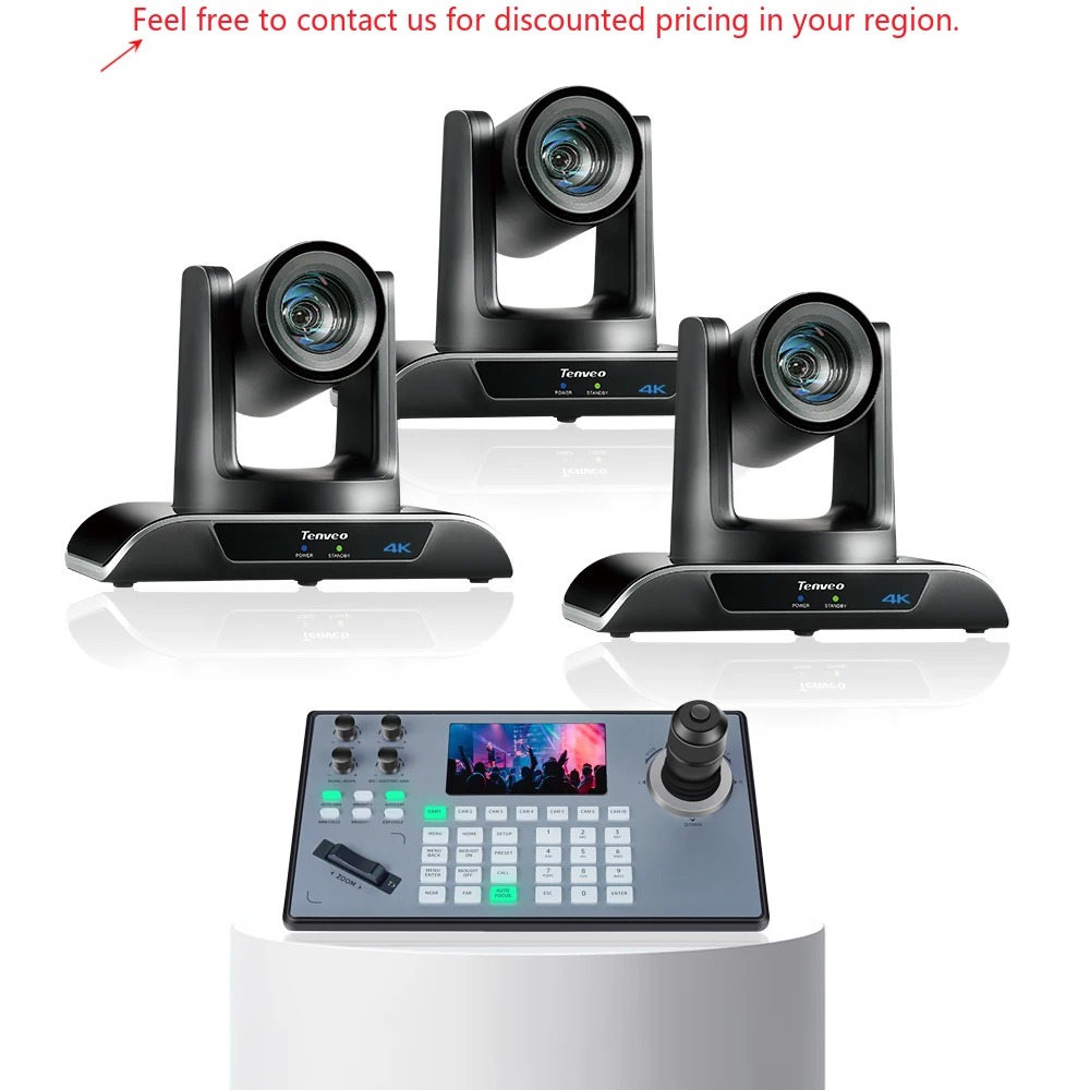 

2025 Hot Selling Tenveo Conferencing Video AI Auto Tracking 30X Zoom NDI PTZ Camera With Joystick Controller For Live Broadcast