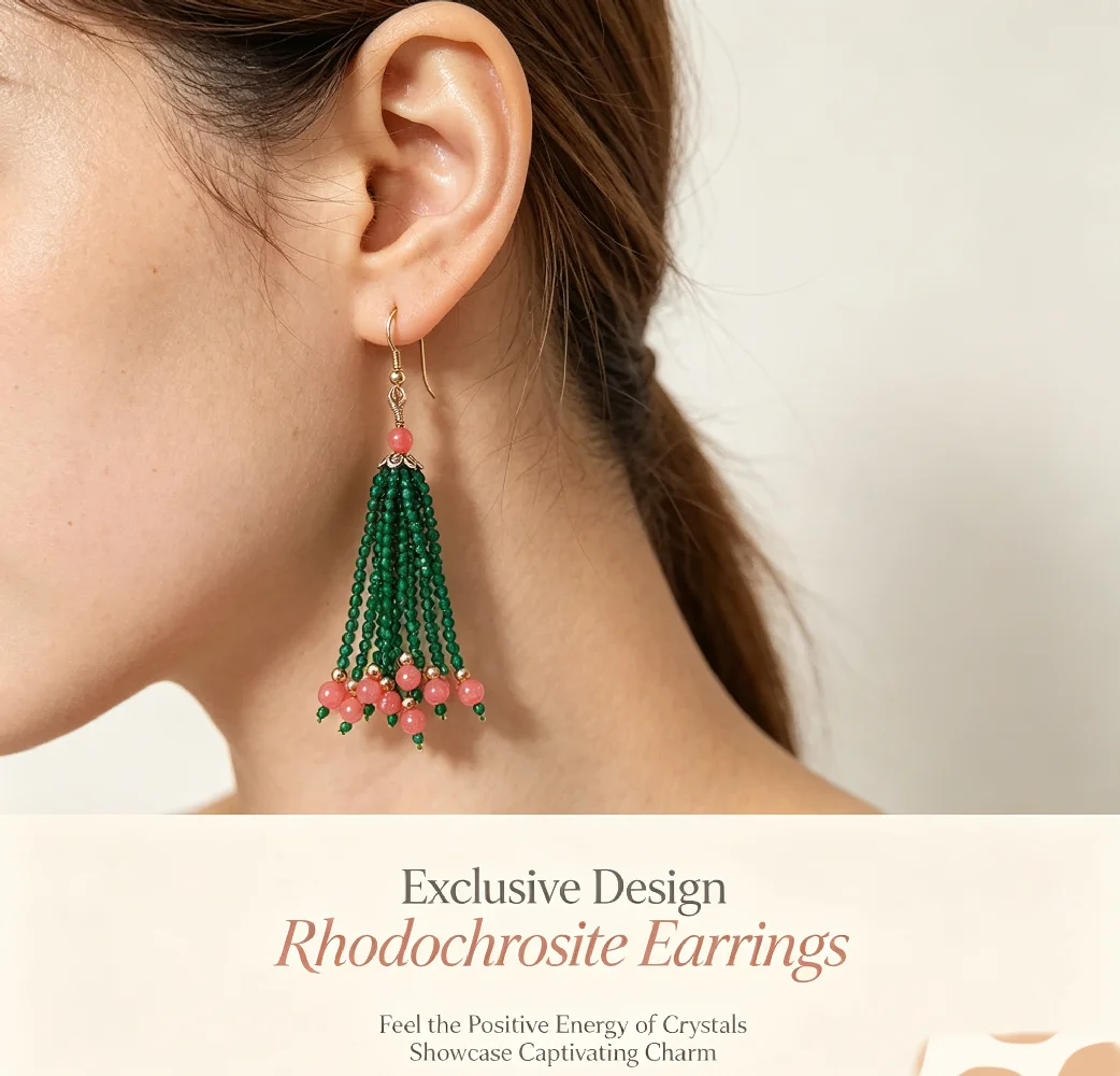 Exclusive Design Rhodochrosite Earrings Natural Stone Women's Dangle Earrings Guardian Love Stable Emotions Crystal Jewelry