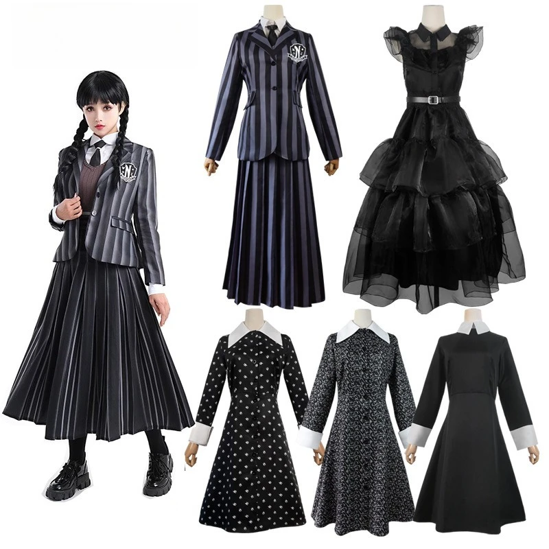 

Wednesday Cosplay Costume Addam School Uniform Cos Outfits Accurate Dress for Girls Halloween Carnival Party Stage Perfoormance