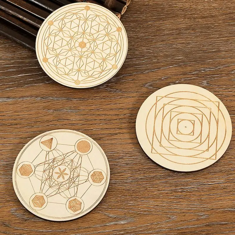 Cup Coasters 10 Piece Wooden Tabletop Protection Decoration Geometric Pattern Cup Mat For Tea Coffee Home Kitchen Dining Desk