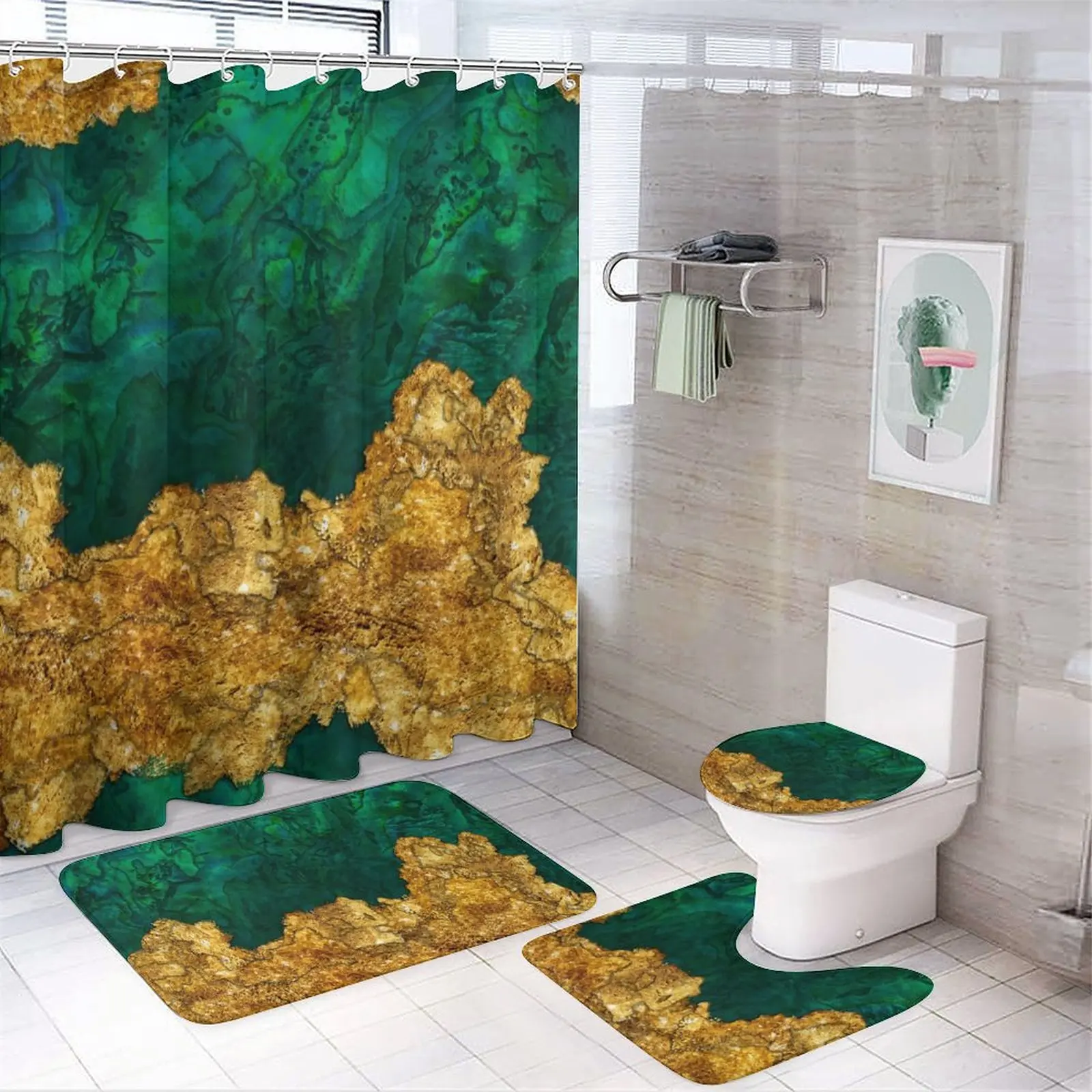 Green agate printed shower curtain Modern non-slip carpet shower curtain Waterproof polyester home decor 180x180