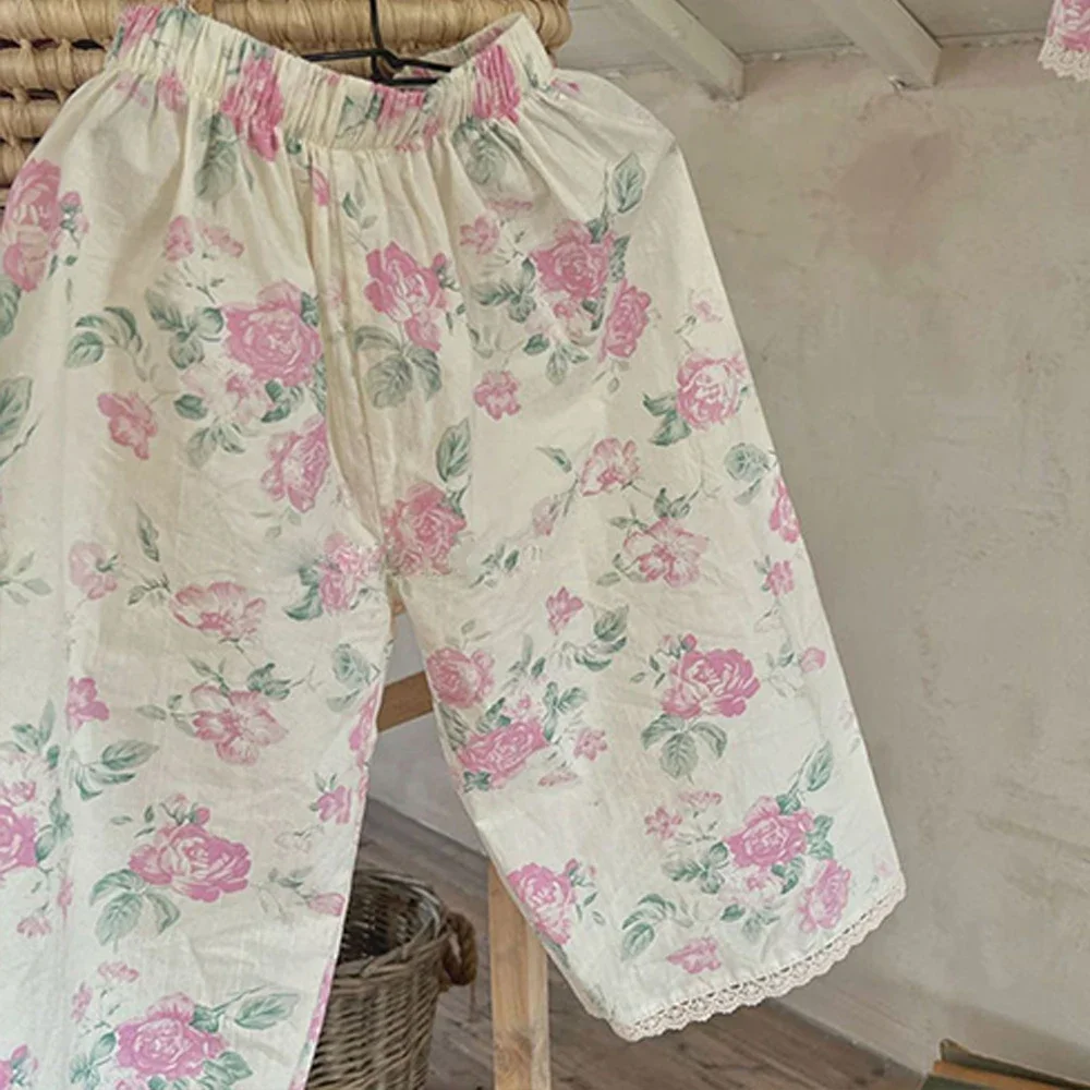 Girls Clothing sets Summer 2023 Korean Short Bubble Sleeve Shirt + Wide-legged Pants kids clothes toddler girl clothes