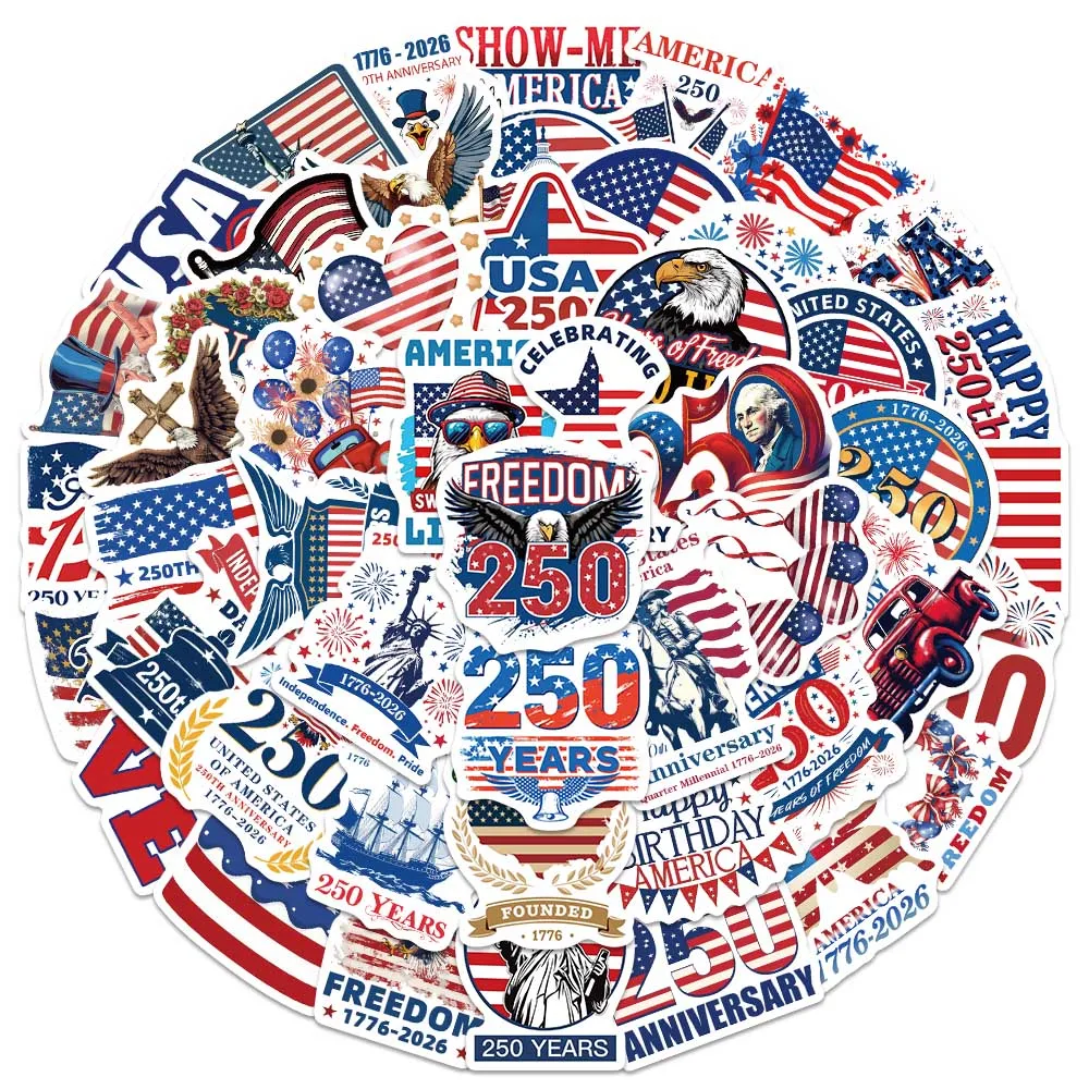 50PCS USA Patriotic Anniversary Stickers for Festival Party Album Wall Home Holiday Fun Flag Decoration
