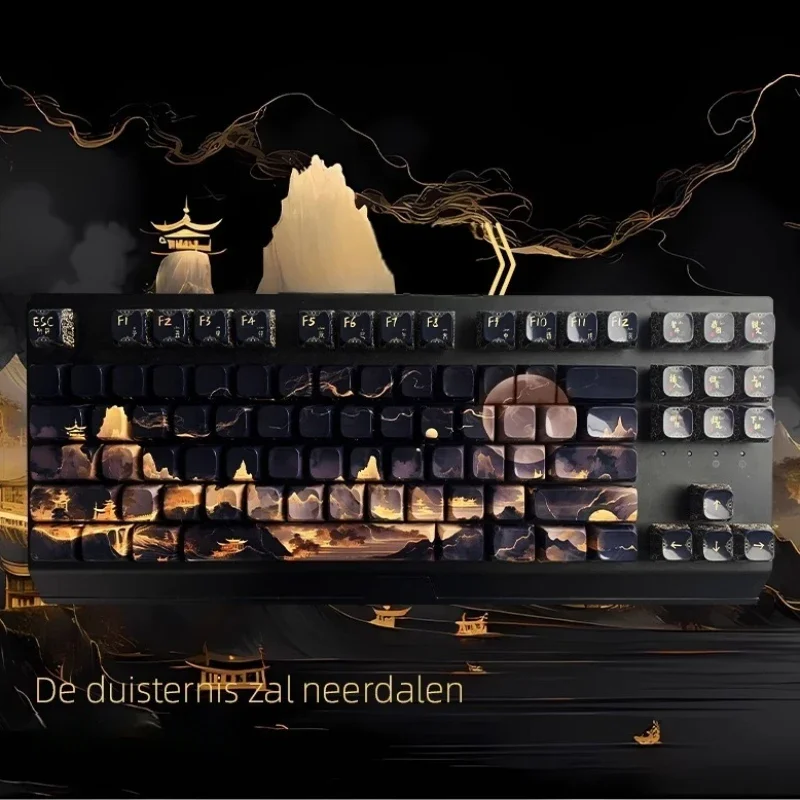 أغطية مفاتيح سوداء مذهبة 124 مفتاحًا PPT Wooting أغطية مفاتيح مخصصة من السيراميك معكوسة من الجانب محفورة لوحات المفاتيح الميكانيكية غير الشفافة أغطية المفاتيح هدية #5