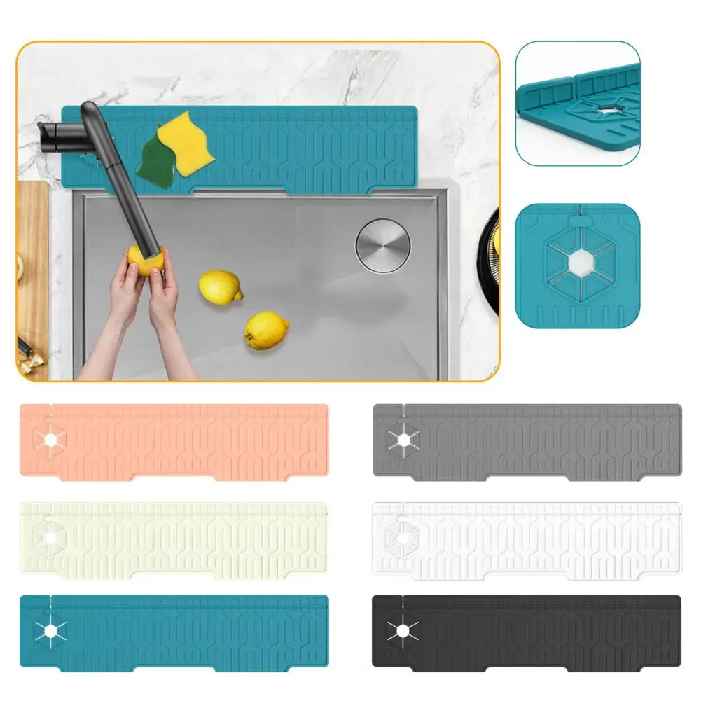 Silicone Drain Mat Silicone Faucet Splash Guard Mat Foldable Non-slip Drain Mat Adjustable Kitchen Sink Protector with for Sink